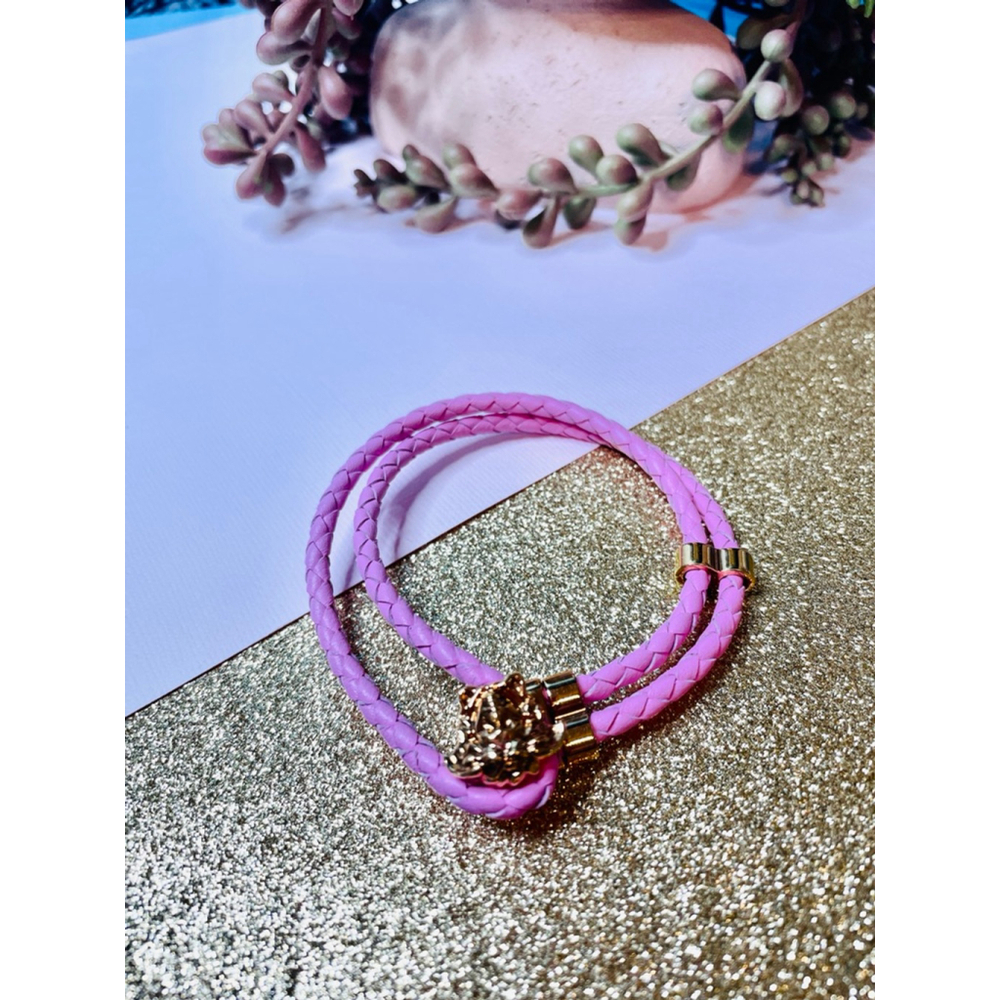Versace Pink Gold Medusa Braided Leather Bracelet 7”